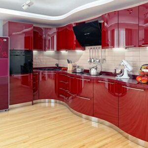 Червона глянцева кухня з емалі – EK-519