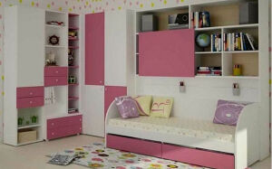 Бело-розовая стенка в детскую комнату SD-151