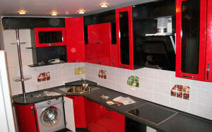 Чорно-червона кутова кухня UK-178