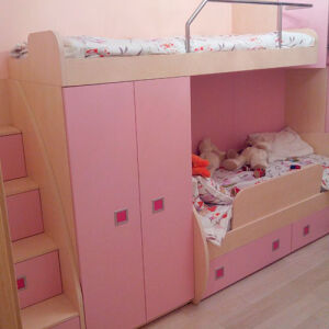 Рожеве двоярусне ліжко в дитячу кімнату DDK-272